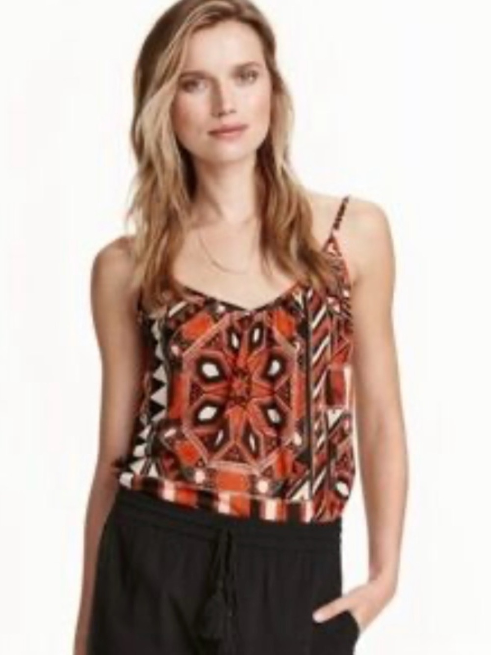 H&M Geometric Print Cami Tank Top Size S Orange Boho Festival